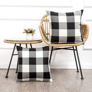 Set of 2 Black & White Buffalo Check Cotton 20" Throw Pillow Covers